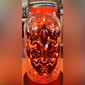 SPACE MOVIE FANDOM/THEMED 64oz JAR/14 FEET OF RED FAIRY-LIGHTS/EMBLEMS/HANDMADE
